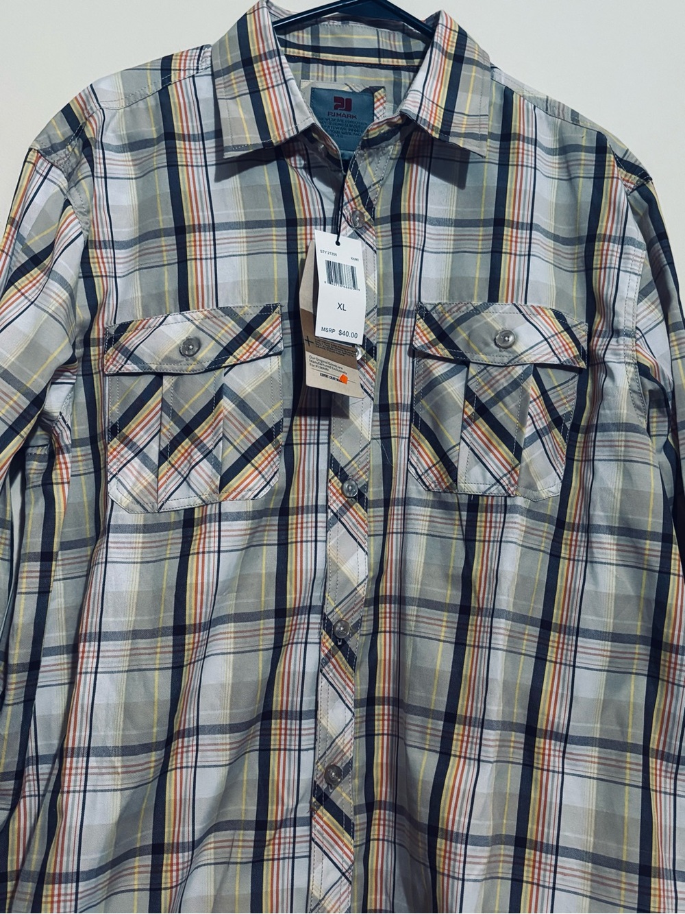 mark. Plaid Button-Down Shirt in White, Gray, Navy, Yellow - XL